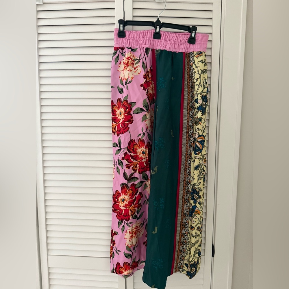Anthropologie Pink and Green Wide Leg Pants